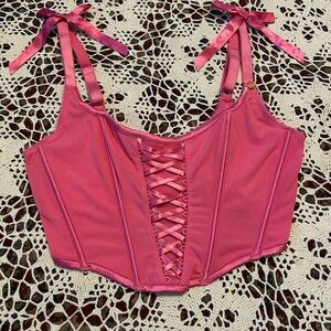 Bridgerton Inspired Pink Corset Top with Ribbon Detail